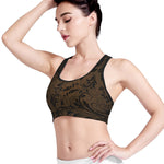 Dark Brown Western Damask Print Women's Sports Bra