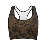 Dark Brown Western Damask Print Women's Sports Bra