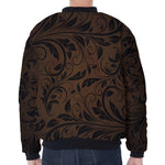 Dark Brown Western Damask Print Zip Sleeve Bomber Jacket