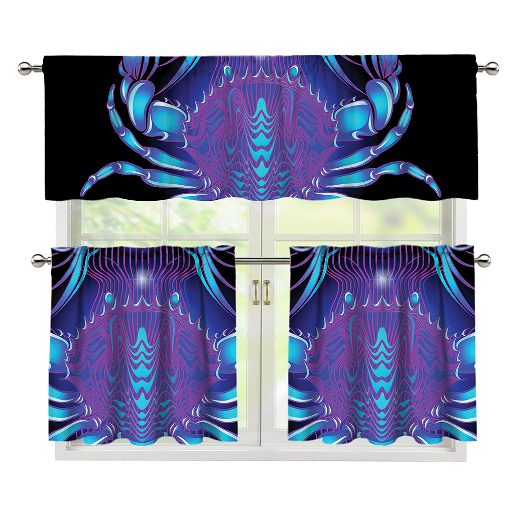 Dark Cancer Zodiac Sign Print 3 Piece Kitchen Curtains