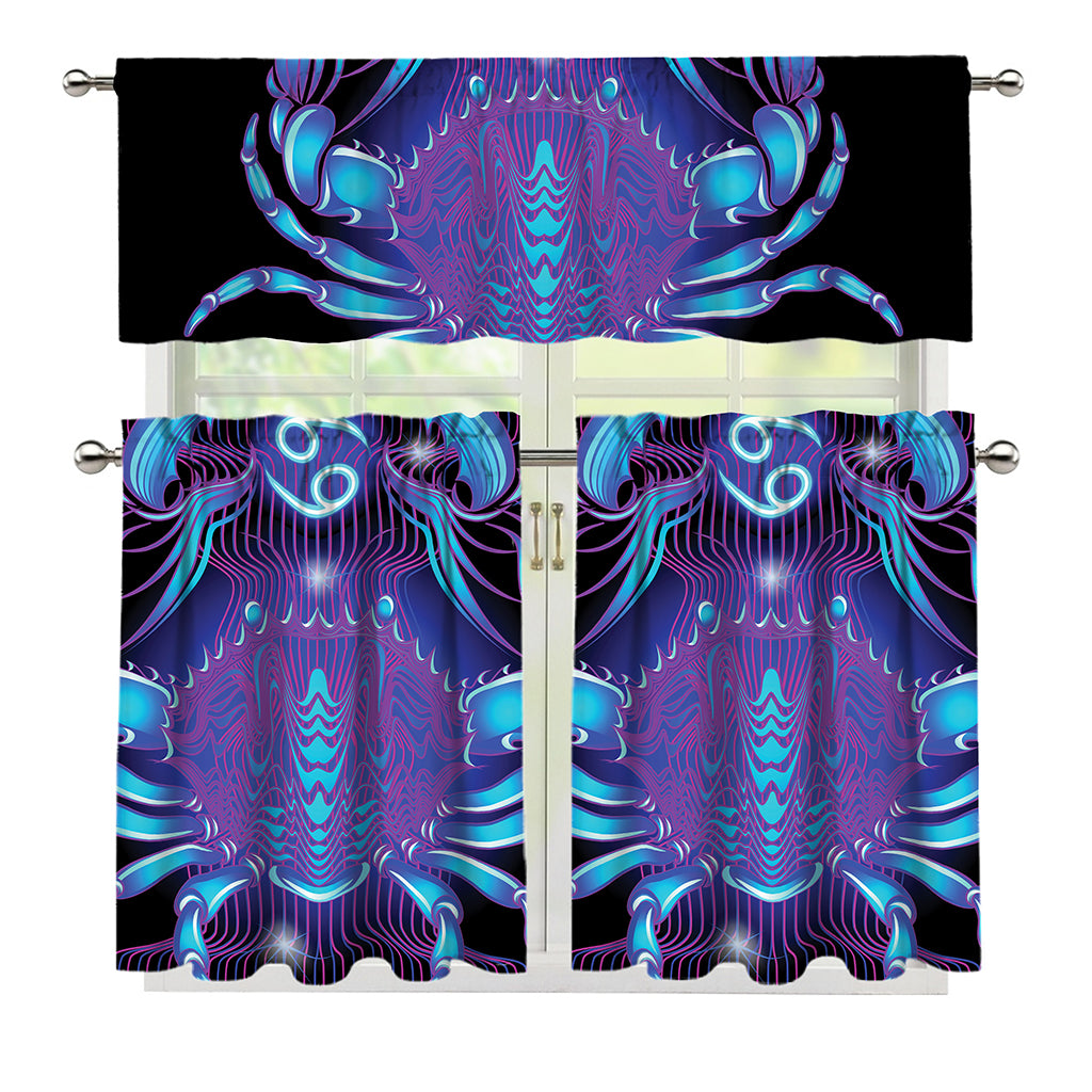 Dark Cancer Zodiac Sign Print 3 Piece Kitchen Curtains