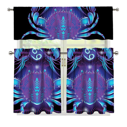 Dark Cancer Zodiac Sign Print 3 Piece Kitchen Curtains