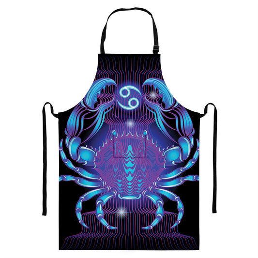 Dark Cancer Zodiac Sign Print Bib Apron With Pocket