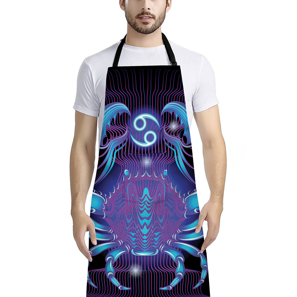Dark Cancer Zodiac Sign Print Bib Apron With Pocket