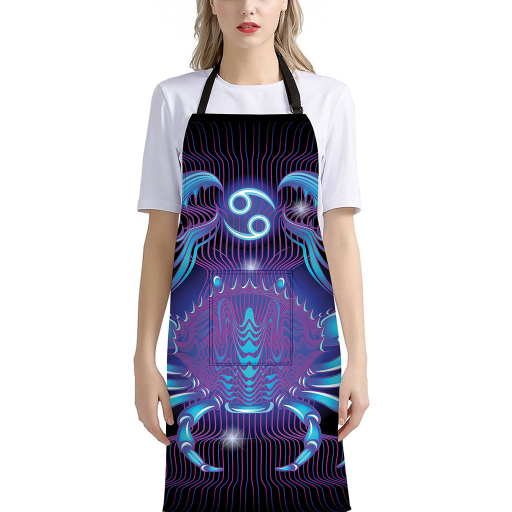 Dark Cancer Zodiac Sign Print Bib Apron With Pocket