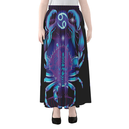 Dark Cancer Zodiac Sign Print Chiffon Maxi Skirt