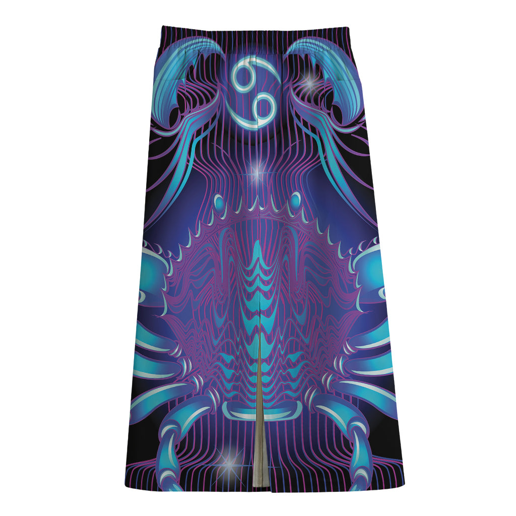 Dark Cancer Zodiac Sign Print Cotton Front Slit Maxi Skirt