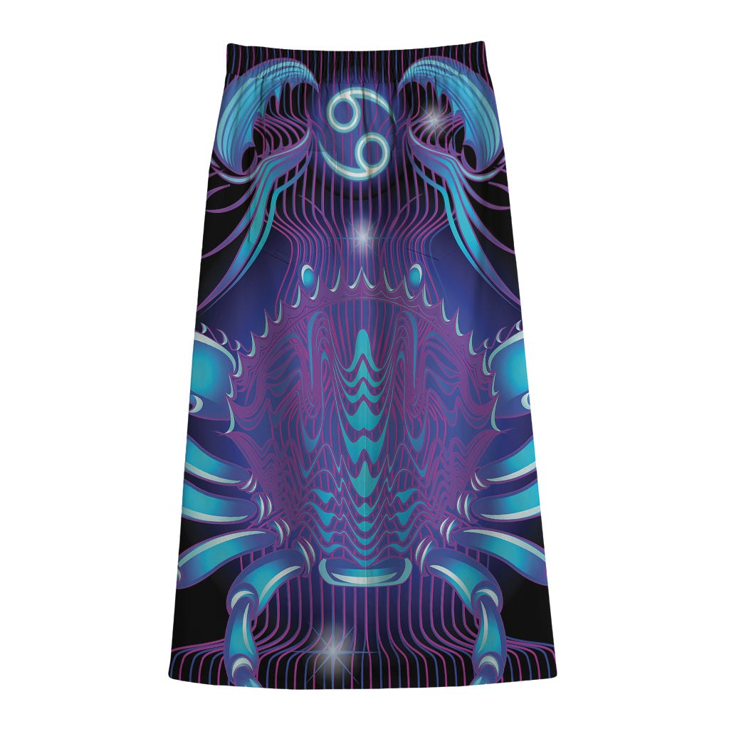 Dark Cancer Zodiac Sign Print Cotton Front Slit Maxi Skirt