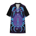 Dark Cancer Zodiac Sign Print Cotton Hawaiian Shirt