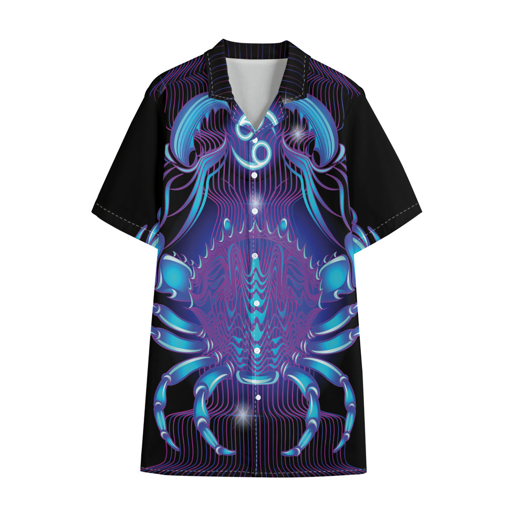 Dark Cancer Zodiac Sign Print Cotton Hawaiian Shirt
