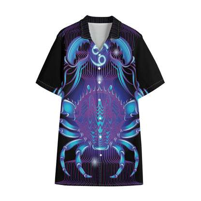 Dark Cancer Zodiac Sign Print Cotton Hawaiian Shirt
