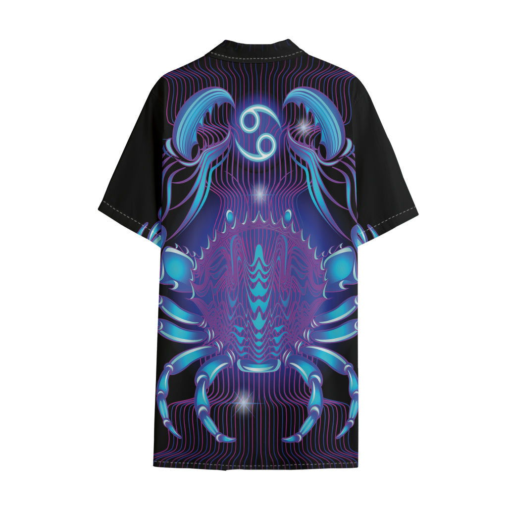 Dark Cancer Zodiac Sign Print Cotton Hawaiian Shirt