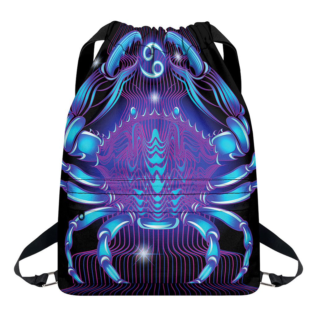 Dark Cancer Zodiac Sign Print Drawstring Backpack
