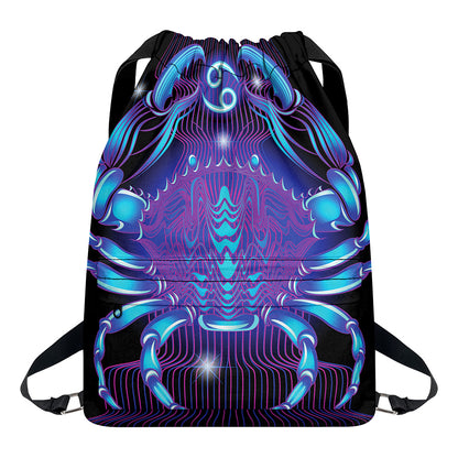 Dark Cancer Zodiac Sign Print Drawstring Backpack