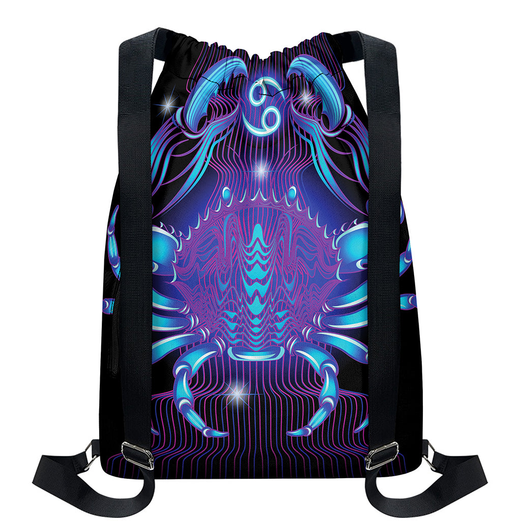 Dark Cancer Zodiac Sign Print Drawstring Backpack