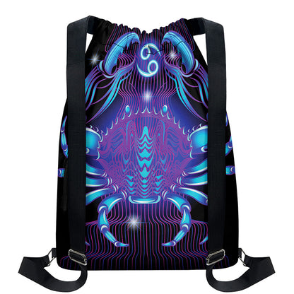 Dark Cancer Zodiac Sign Print Drawstring Backpack