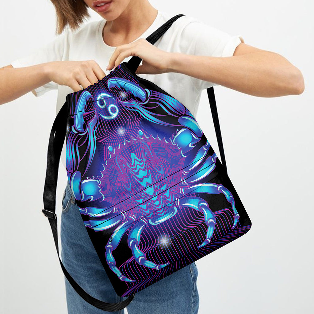 Dark Cancer Zodiac Sign Print Drawstring Backpack