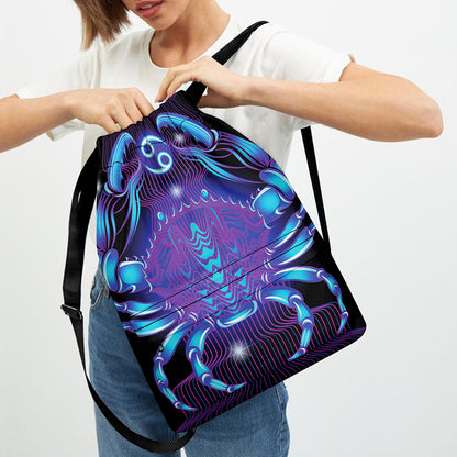Dark Cancer Zodiac Sign Print Drawstring Backpack