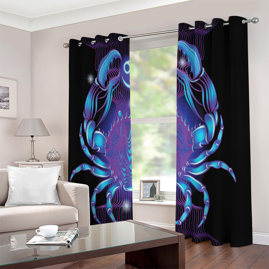 Dark Cancer Zodiac Sign Print Extra Wide Grommet Curtains