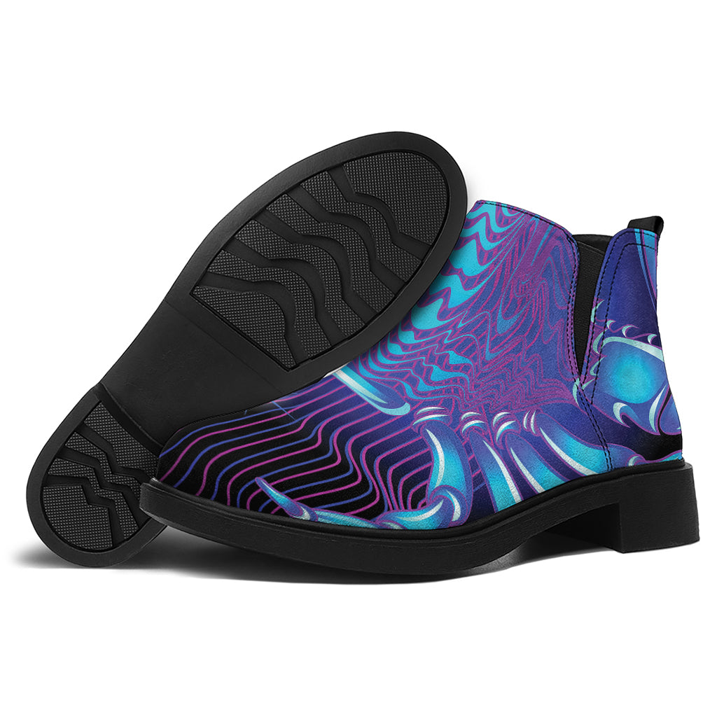 Dark Cancer Zodiac Sign Print Flat Ankle Boots