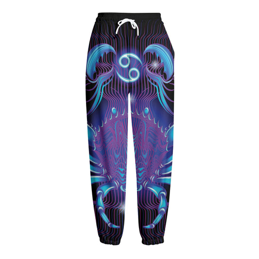 Dark Cancer Zodiac Sign Print Fleece Lined Knit Pants