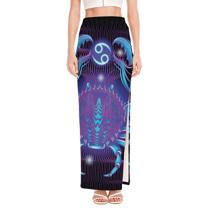 Dark Cancer Zodiac Sign Print High Slit Maxi Skirt