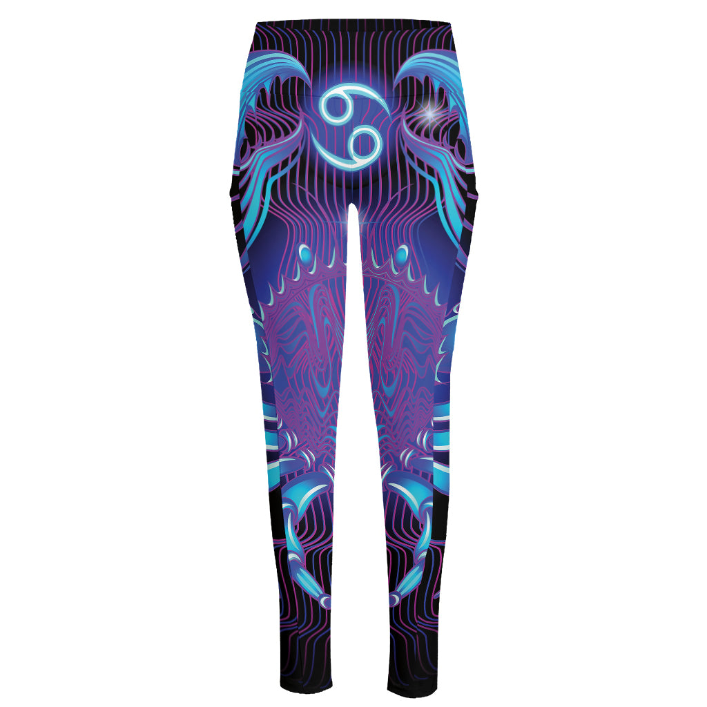 Dark Cancer Zodiac Sign Print High-Waisted Pocket Leggings