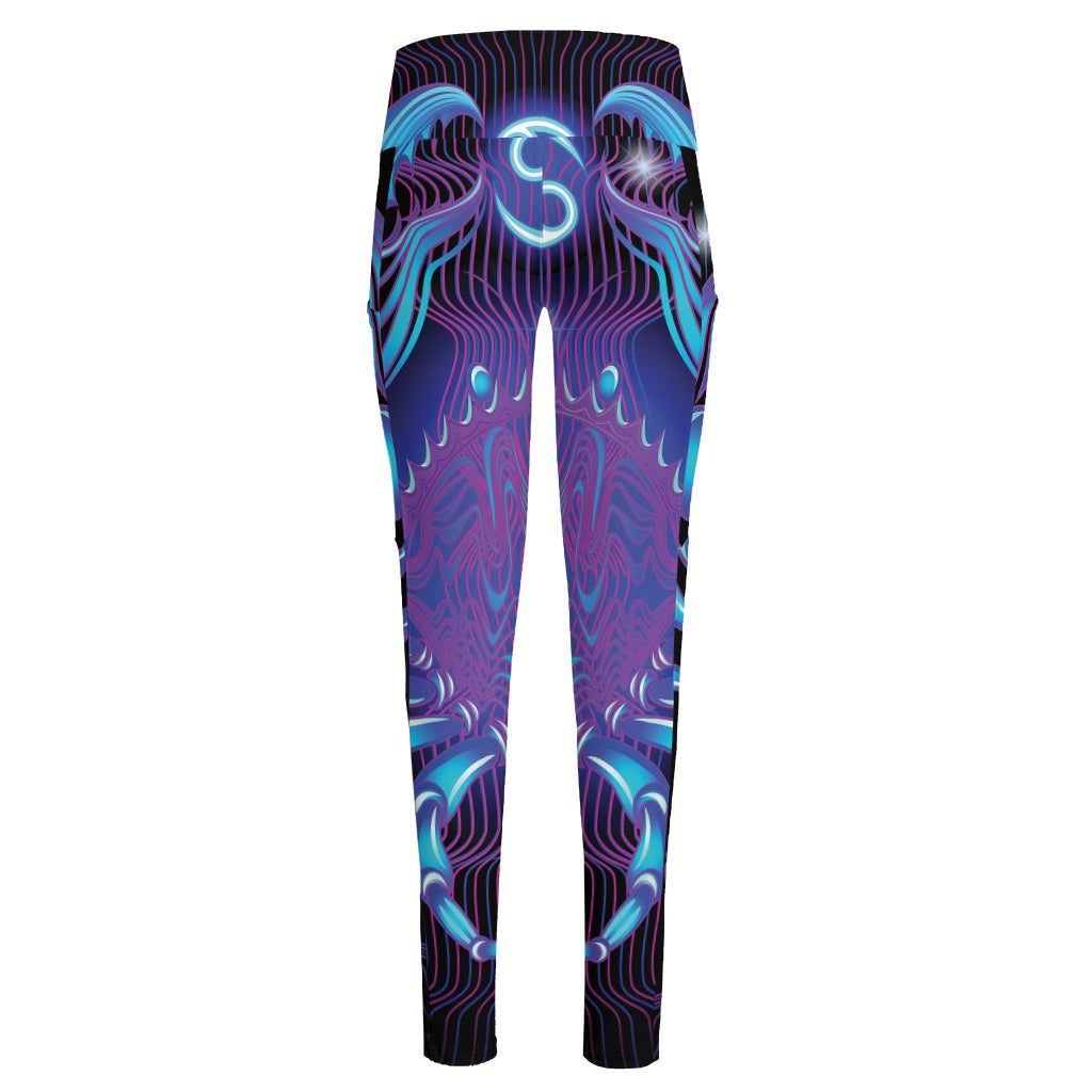 Dark Cancer Zodiac Sign Print High-Waisted Pocket Leggings