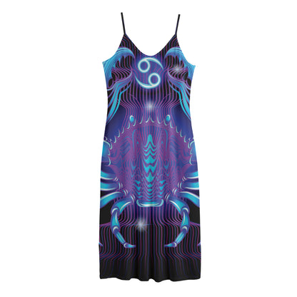 Dark Cancer Zodiac Sign Print Jersey Midi Cami Dress