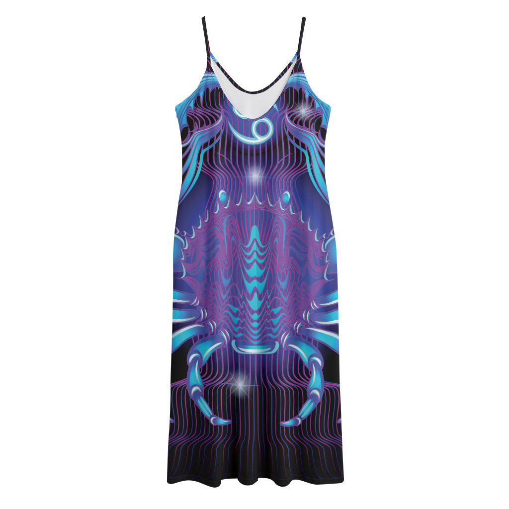 Dark Cancer Zodiac Sign Print Jersey Midi Cami Dress