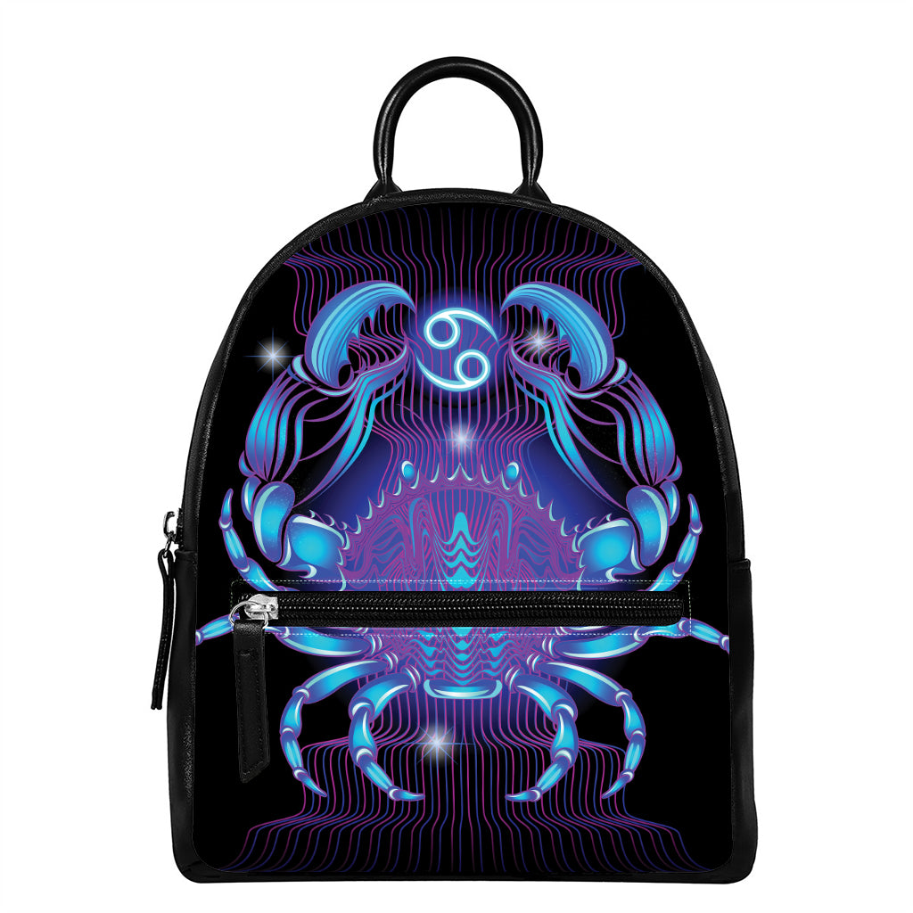 Dark Cancer Zodiac Sign Print Leather Backpack