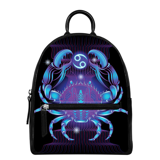 Dark Cancer Zodiac Sign Print Leather Backpack