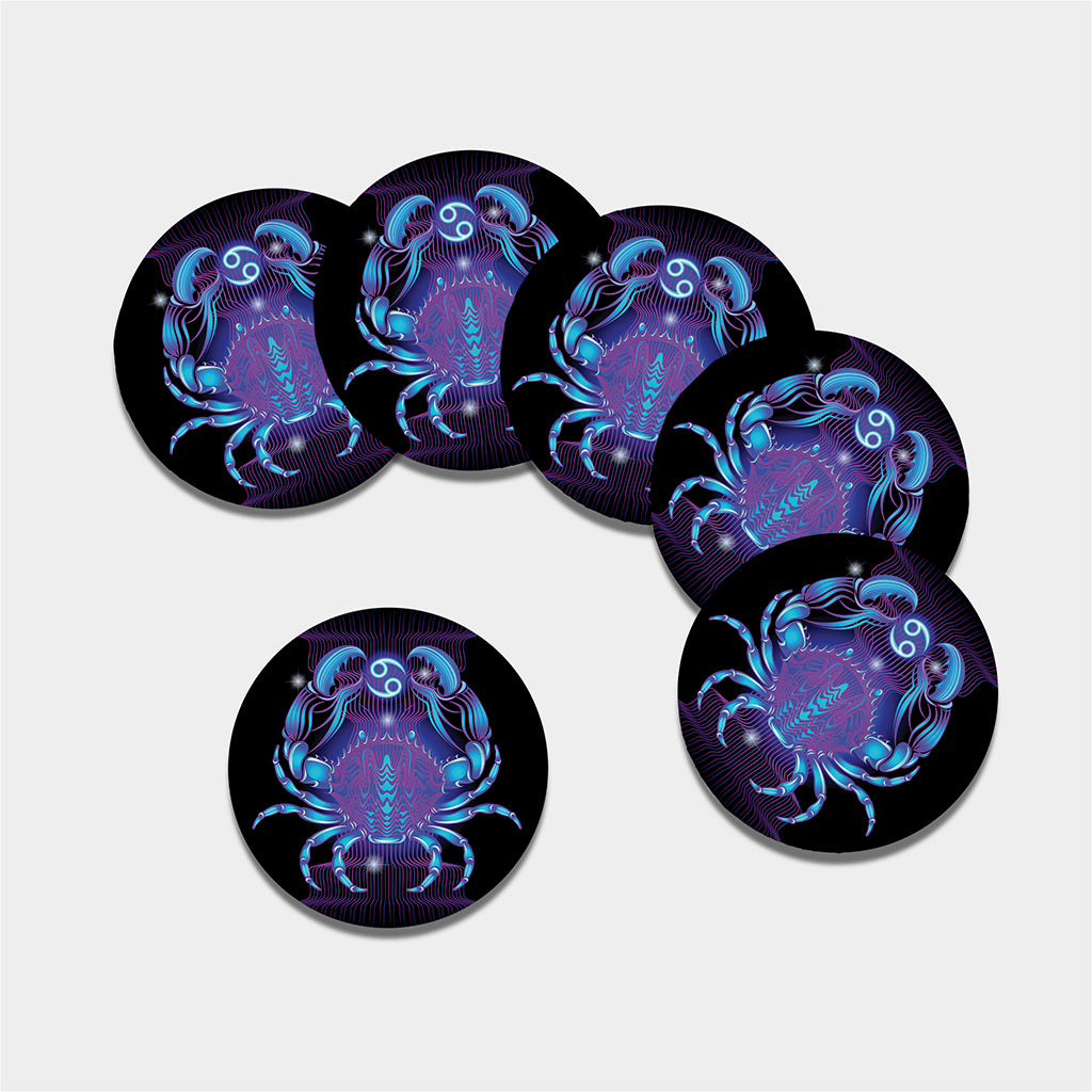 Dark Cancer Zodiac Sign Print Leather Coaster Set