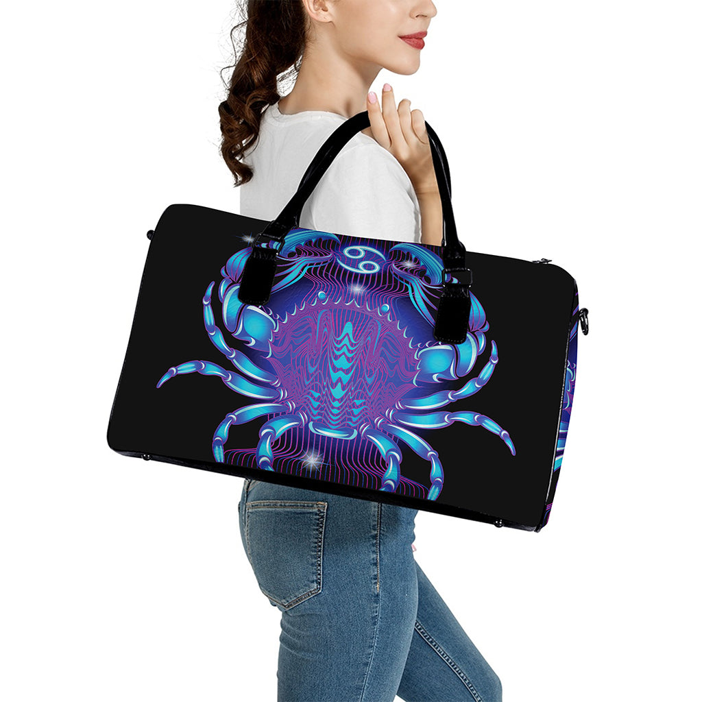 Dark Cancer Zodiac Sign Print Leather Duffle Bag