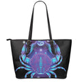 Dark Cancer Zodiac Sign Print Leather Tote Bag With Zipper