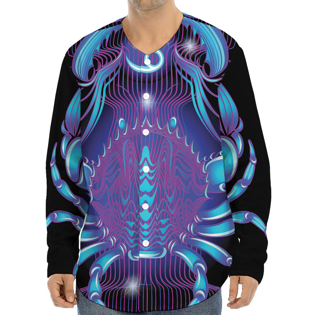 Dark Cancer Zodiac Sign Print Long Sleeve Baseball Jersey