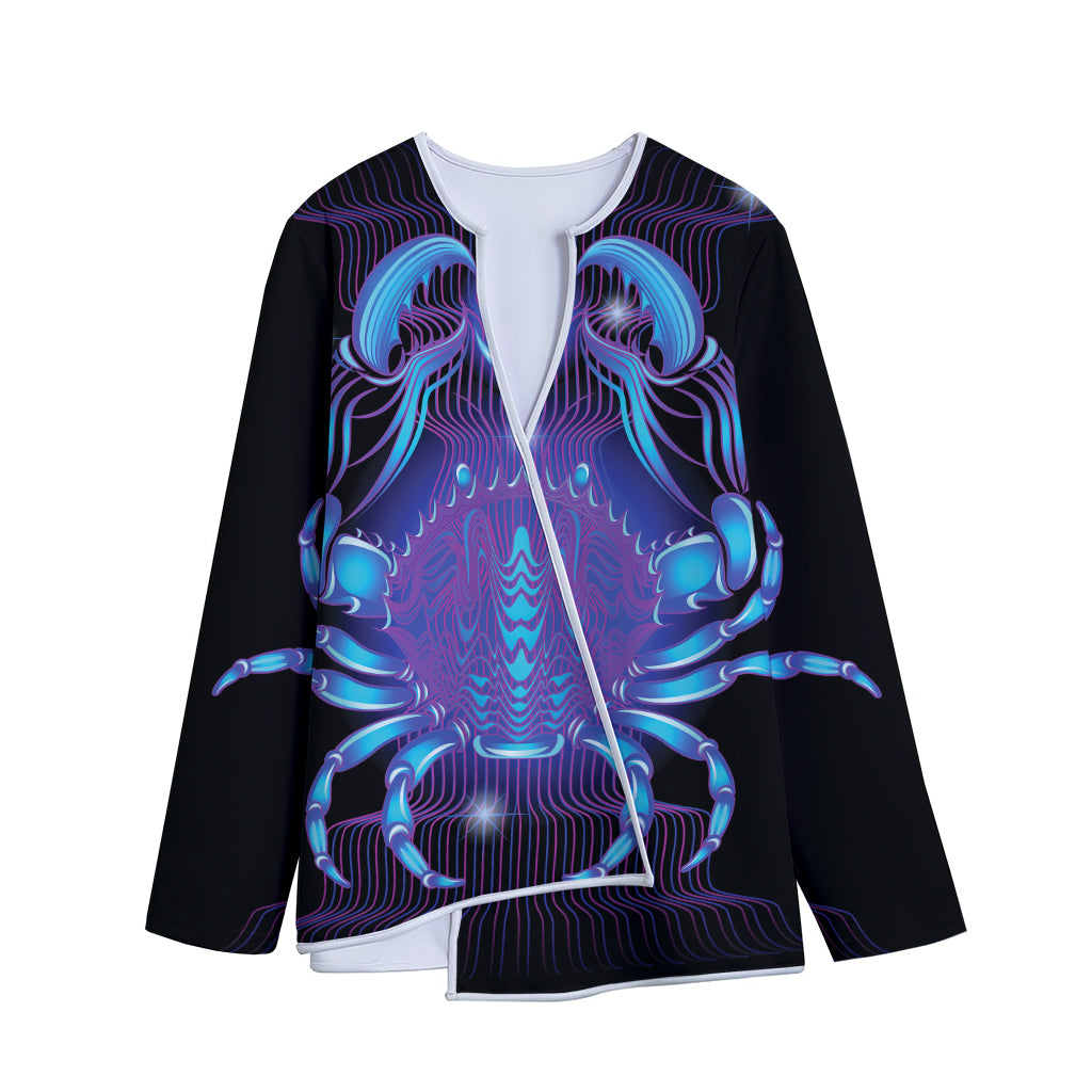 Dark Cancer Zodiac Sign Print Long Sleeve Short Coat