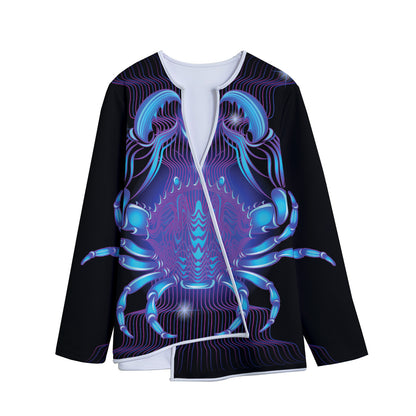 Dark Cancer Zodiac Sign Print Long Sleeve Short Coat