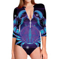 Dark Cancer Zodiac Sign Print Long Sleeve Swimsuit
