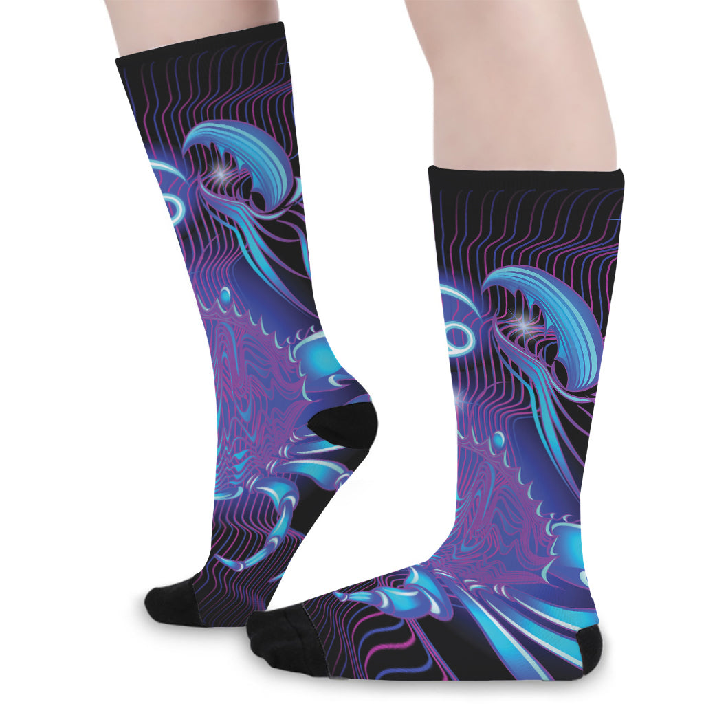 Dark Cancer Zodiac Sign Print Long Socks