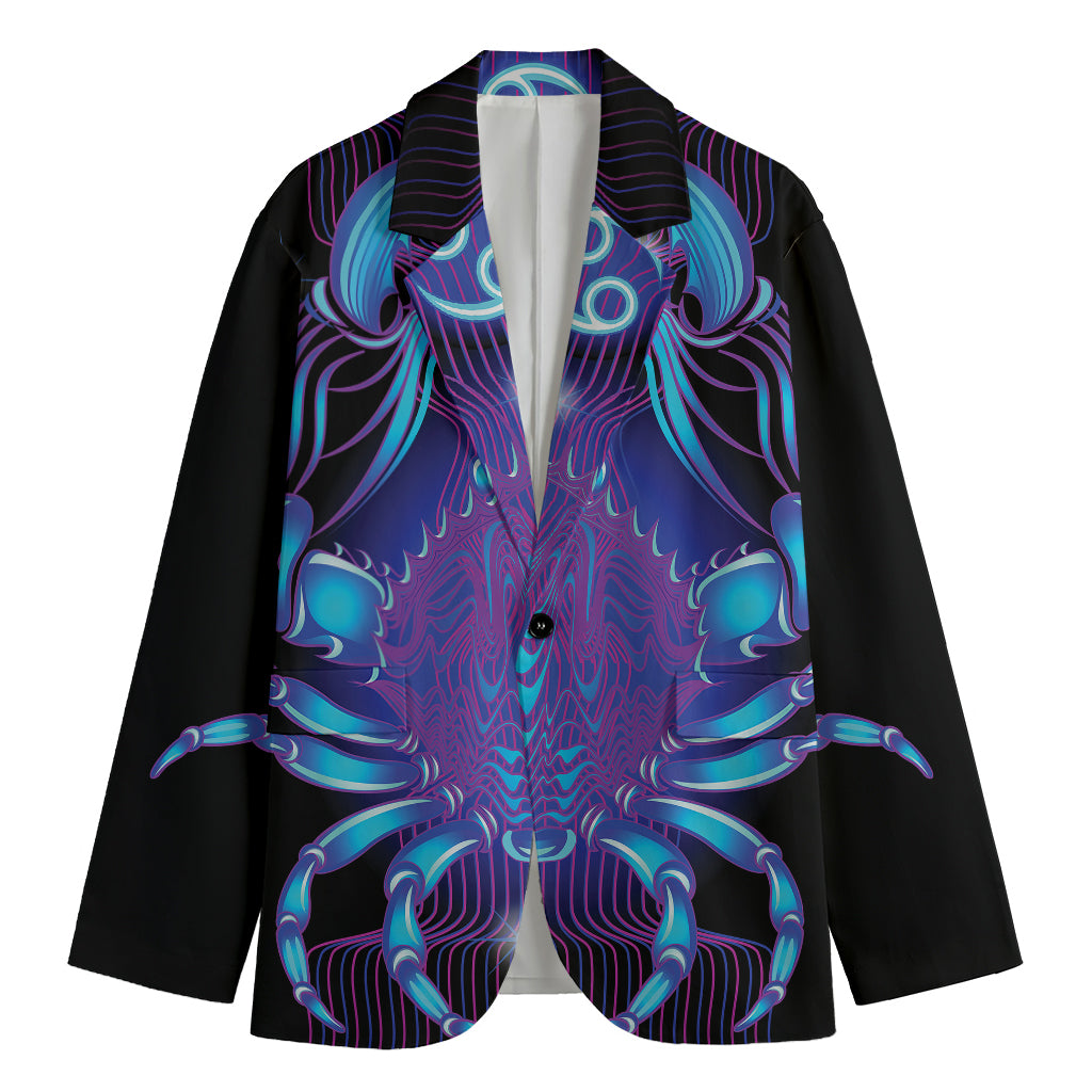 Dark Cancer Zodiac Sign Print Men's Cotton Blazer