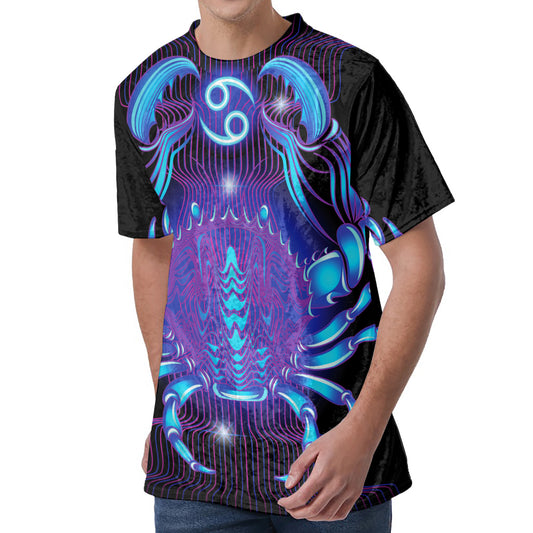 Dark Cancer Zodiac Sign Print Men's Velvet T-Shirt
