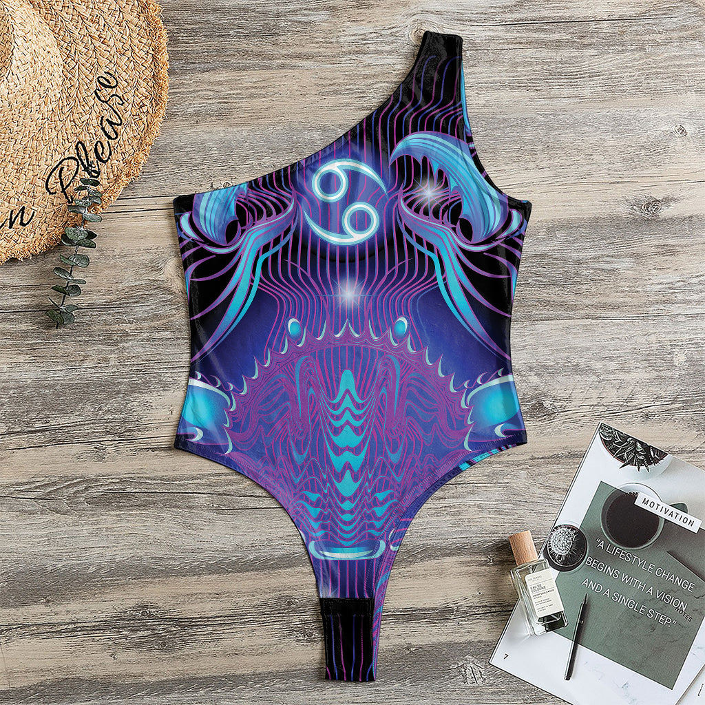Dark Cancer Zodiac Sign Print One Shoulder Bodysuit