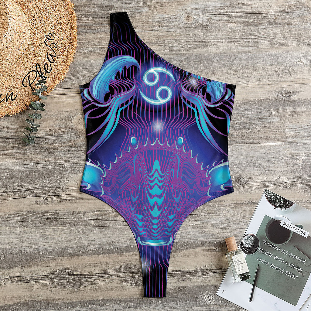 Dark Cancer Zodiac Sign Print One Shoulder Bodysuit