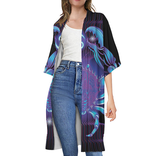 Dark Cancer Zodiac Sign Print Open Front Beach Cover Up