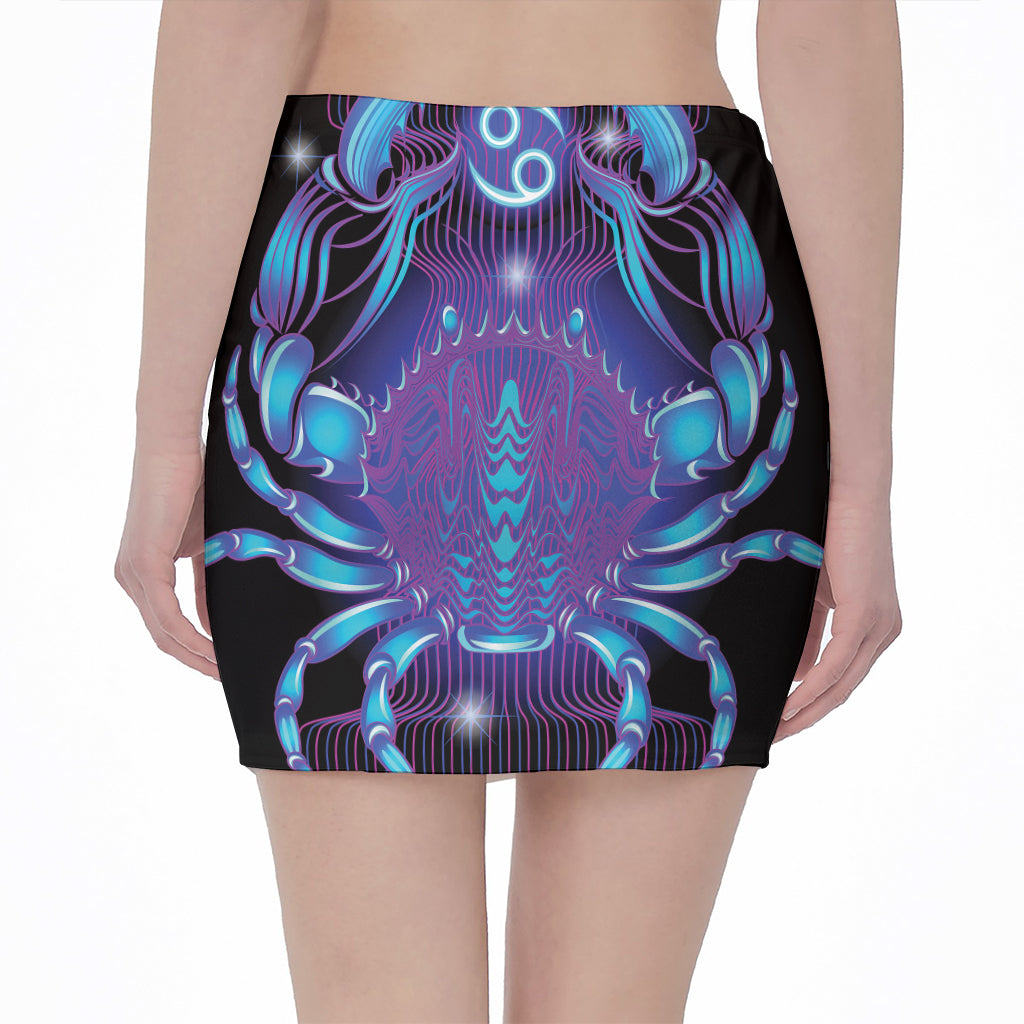 Dark Cancer Zodiac Sign Print Pencil Mini Skirt