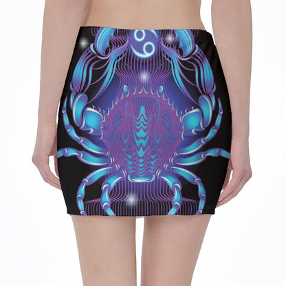 Dark Cancer Zodiac Sign Print Pencil Mini Skirt