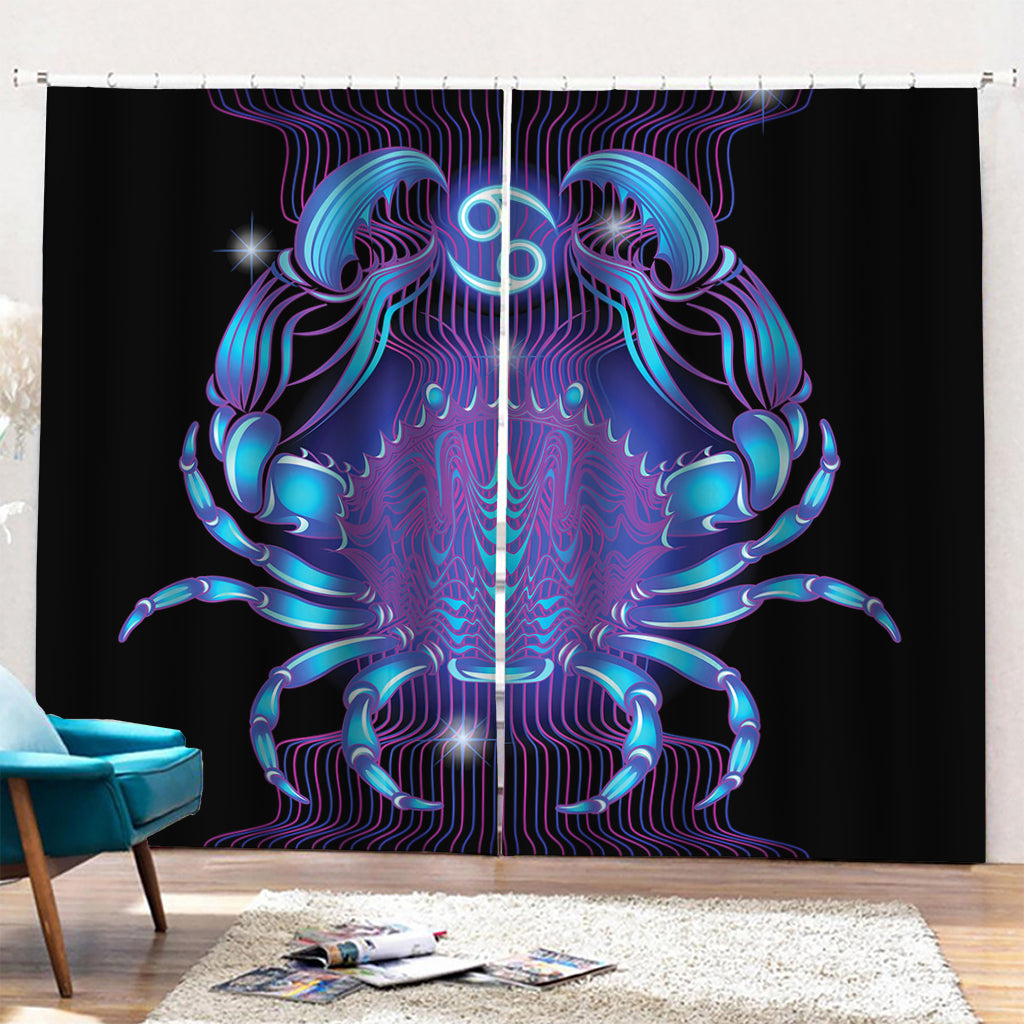 Dark Cancer Zodiac Sign Print Pencil Pleat Curtains