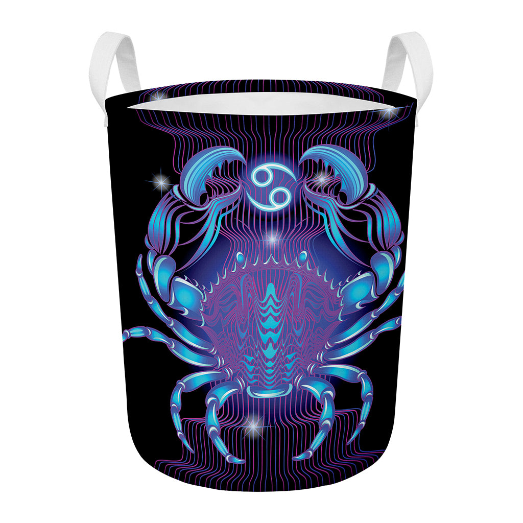 Dark Cancer Zodiac Sign Print Round Laundry Basket
