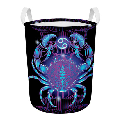 Dark Cancer Zodiac Sign Print Round Laundry Basket